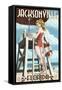 Jacksonville Beach, Florida - Lifeguard Pinup Girl-Lantern Press-Framed Stretched Canvas