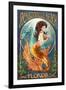 Jacksonville Beach, Florida - Mermaid Scene-Lantern Press-Framed Art Print