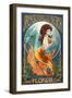 Jacksonville Beach, Florida - Mermaid Scene-Lantern Press-Framed Art Print