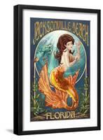 Jacksonville Beach, Florida - Mermaid Scene-Lantern Press-Framed Art Print