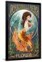 Jacksonville Beach, Florida - Mermaid Scene-Lantern Press-Framed Art Print