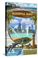 Jacksonville Beach, Florida - Montage Scenes-Lantern Press-Stretched Canvas