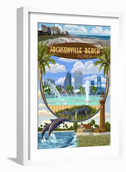 Jacksonville Beach, Florida - Montage Scenes-Lantern Press-Framed Art Print