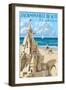 Jacksonville Beach, Florida - Sandcastle Scene-Lantern Press-Framed Art Print