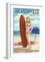 Jacksonville Beach, Florida - Surfer Pinup Girl-Lantern Press-Framed Art Print