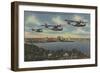 Jacksonville, FL - Navy Bombers over St. John's Rv.-Lantern Press-Framed Art Print