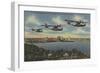 Jacksonville, FL - Navy Bombers over St. John's Rv.-Lantern Press-Framed Art Print