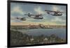 Jacksonville, FL - Navy Bombers over St. John's Rv.-Lantern Press-Framed Art Print