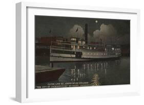 Jacksonville, FL - Night View St. Johns River Boat-Lantern Press-Framed Art Print