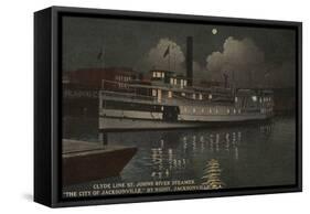 Jacksonville, FL - Night View St. Johns River Boat-Lantern Press-Framed Stretched Canvas