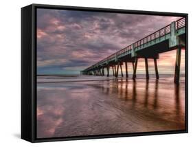 Jacksonville, Fl: Sunrise Colors the Skies at the Pier-Brad Beck-Framed Stretched Canvas