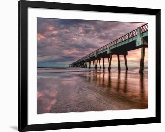 Jacksonville, Fl: Sunrise Colors the Skies at the Pier-Brad Beck-Framed Photographic Print