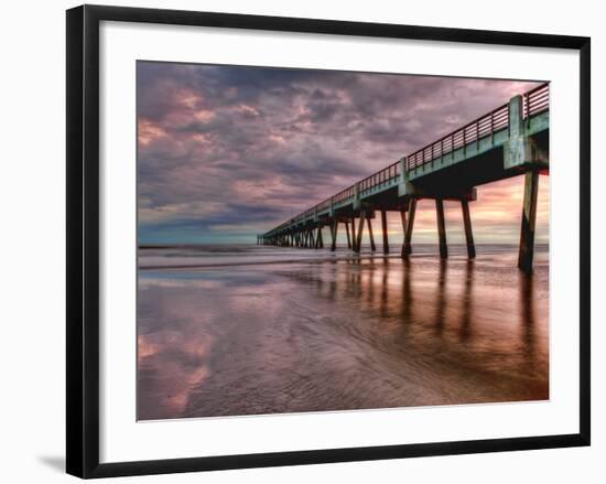 Jacksonville, Fl: Sunrise Colors the Skies at the Pier-Brad Beck-Framed Photographic Print