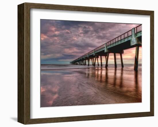 Jacksonville, Fl: Sunrise Colors the Skies at the Pier-Brad Beck-Framed Photographic Print