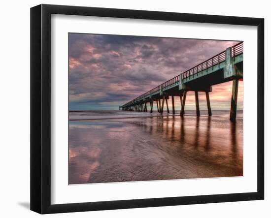 Jacksonville, Fl: Sunrise Colors the Skies at the Pier-Brad Beck-Framed Photographic Print