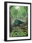 Jacksonville, Florida - Alligator in Swamp-Lantern Press-Framed Art Print