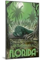 Jacksonville, Florida - Alligator in Swamp-Lantern Press-Mounted Art Print