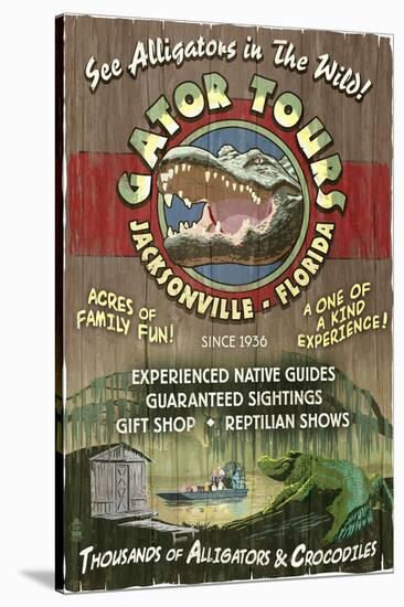 Jacksonville, Florida - Alligator Tours Vintage Sign-Lantern Press-Stretched Canvas