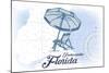 Jacksonville, Florida - Beach Chair and Umbrella - Blue - Coastal Icon-Lantern Press-Mounted Art Print