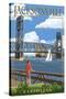 Jacksonville, Florida - Bridge Scene-Lantern Press-Stretched Canvas