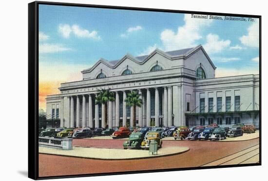 Jacksonville, Florida - Exterior View of Terminal Train Station-Lantern Press-Framed Stretched Canvas