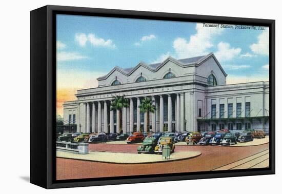 Jacksonville, Florida - Exterior View of Terminal Train Station-Lantern Press-Framed Stretched Canvas