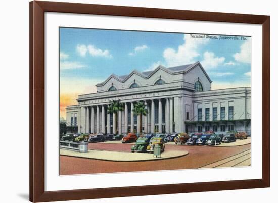 Jacksonville, Florida - Exterior View of Terminal Train Station-Lantern Press-Framed Art Print