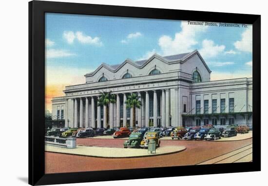 Jacksonville, Florida - Exterior View of Terminal Train Station-Lantern Press-Framed Art Print