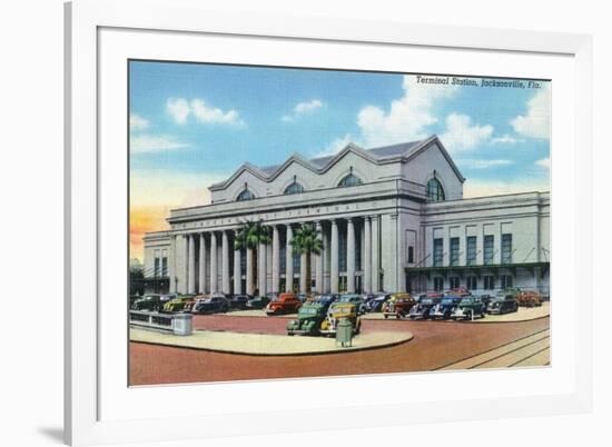 Jacksonville, Florida - Exterior View of Terminal Train Station-Lantern Press-Framed Premium Giclee Print