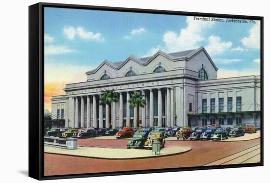 Jacksonville, Florida - Exterior View of Terminal Train Station-Lantern Press-Framed Stretched Canvas