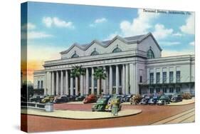 Jacksonville, Florida - Exterior View of Terminal Train Station-Lantern Press-Stretched Canvas