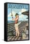 Jacksonville, Florida - Fishing Pinup Girl-Lantern Press-Framed Stretched Canvas
