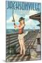 Jacksonville, Florida - Fishing Pinup Girl-Lantern Press-Mounted Art Print