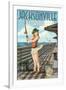 Jacksonville, Florida - Fishing Pinup Girl-Lantern Press-Framed Art Print