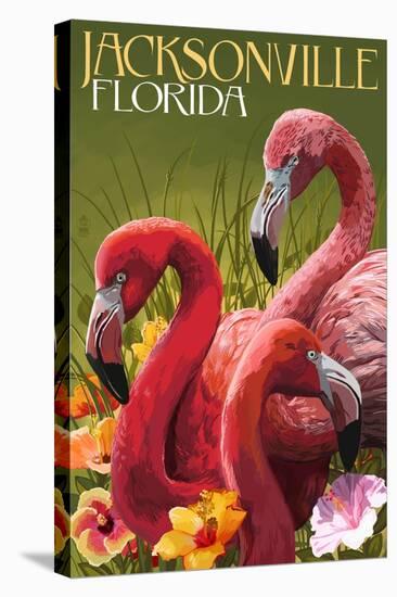 Jacksonville, Florida - Flamingos-Lantern Press-Stretched Canvas