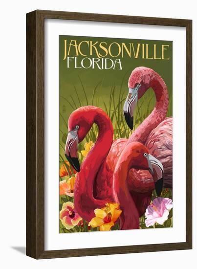 Jacksonville, Florida - Flamingos-Lantern Press-Framed Art Print