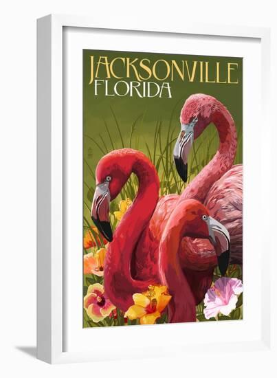 Jacksonville, Florida - Flamingos-Lantern Press-Framed Art Print