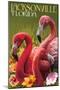 Jacksonville, Florida - Flamingos-Lantern Press-Mounted Art Print