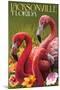 Jacksonville, Florida - Flamingos-Lantern Press-Mounted Art Print