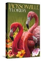 Jacksonville, Florida - Flamingos-Lantern Press-Stretched Canvas