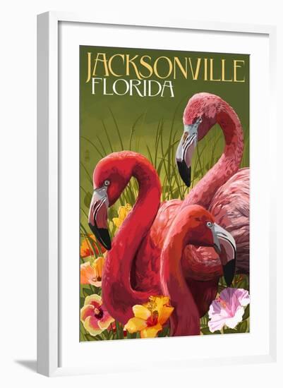 Jacksonville, Florida - Flamingos-Lantern Press-Framed Art Print