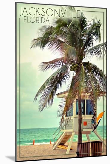 Jacksonville, Florida - Lifeguard Shack and Palm-Lantern Press-Mounted Art Print