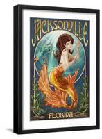 Jacksonville, Florida - Mermaid Scene-Lantern Press-Framed Art Print