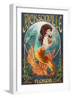 Jacksonville, Florida - Mermaid Scene-Lantern Press-Framed Art Print