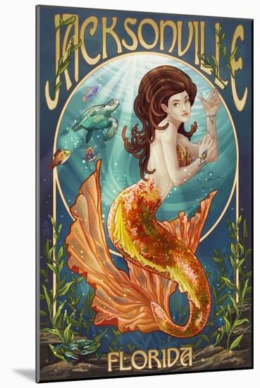 Jacksonville, Florida - Mermaid Scene-Lantern Press-Mounted Art Print