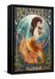 Jacksonville, Florida - Mermaid Scene-Lantern Press-Framed Stretched Canvas