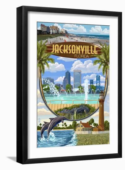 Jacksonville, Florida - Montage Scenes-Lantern Press-Framed Art Print