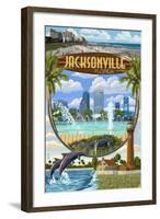 Jacksonville, Florida - Montage Scenes-Lantern Press-Framed Art Print