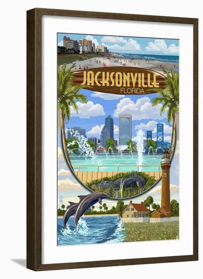 Jacksonville, Florida - Montage Scenes-Lantern Press-Framed Art Print