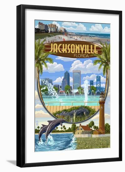 Jacksonville, Florida - Montage Scenes-Lantern Press-Framed Art Print